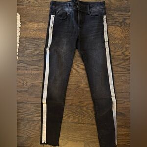 Zara Black Skinny Jeans with Metallic Silver Side Stripes